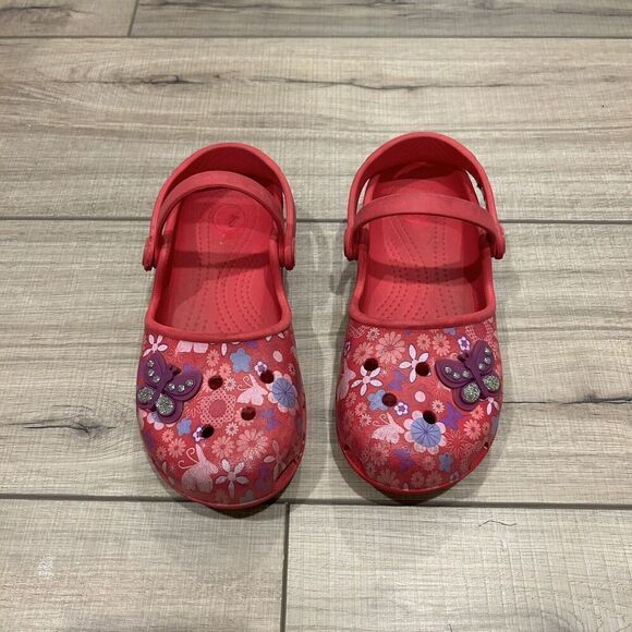 Crocs Karin Butterfly Floral Double Strap Mary Jane Clogs Girls Size 13 - Picture 3 of 10